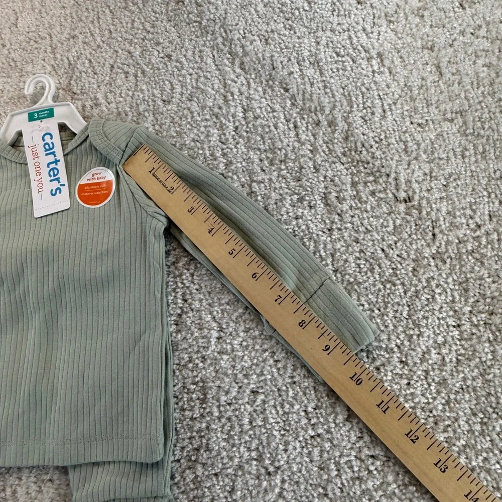 Carters Just One You Sage Green Ribbed 2-Piece Set 3M Grow With Baby 1T717610